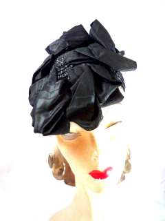   Black Hat Military Style Straw /Moire Ribbon Fascinator 1940s  
