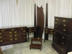 Vintage Cherry Wood Federal Style King Bed Set w Chest 2 Nt Stands 