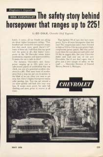 Chevrolet Engineers Report 225 Horsepower ad 1956  