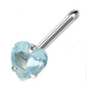   Nose Ring Piercing Stud with Small Aqua Gem Heart 20 Gauge Everything