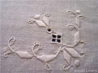 Vintage Italian Linen Tablecloth Hand Embroidered Lacework Cream 