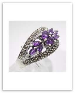Amethyst Marcasite Ring   Sterling Silver Size 7  