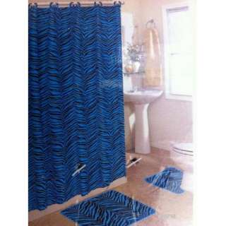   Bath Accessory Set animal blue zebra print bathroom rug shower curtain