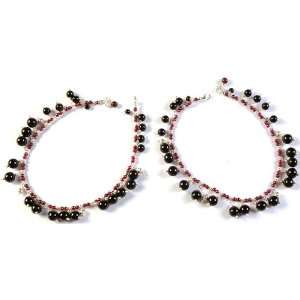  Black Onyx Anklets with Garnet (Price Per Pair)   Sterling 