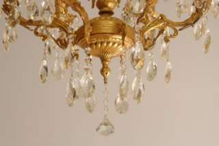 CRYSTAL VINTAGE CHANDELIER CAST BRASS ANTIQUE FRENCH STYLE LIGHTING 6 
