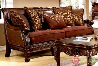 Formal Antique Style Luxury Sofa, Love Seat, Chair & Tables 5 Piece 