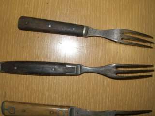   ERA 3 Tine Forks Wood Metal Bone +1 Knife   Vintage Farm Tools  