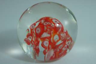 VINTAGE PAPERWEIGHT GLASS BALL EXOTIC RED FLOWERS,MUSHROOMS OR CORALS 