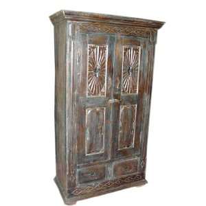  Antique Carved Rustic Armoire Chakra Motif Furniture 68x34 