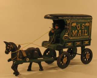 Reproduction Antique Vintage Cast Iron Toy US Mail Postal Horse Buggy 