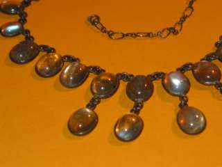 Superb Antique Natural Moonstone & Sterling Oval Drop Necklace  