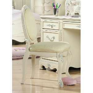  Upholstered Desk Chair with Antique White Wood Finish