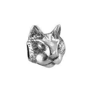 Bacio Italian Silver Bead Silver Artisan Cat Face Charm. Compatible 