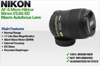 Nikon AF S Micro Nikkor 60mm f/2.8G ED Macro Autofocus Lens 