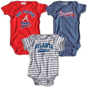  Atlanta Braves 3 Pack Boys Big League Baby Creeper Set by 