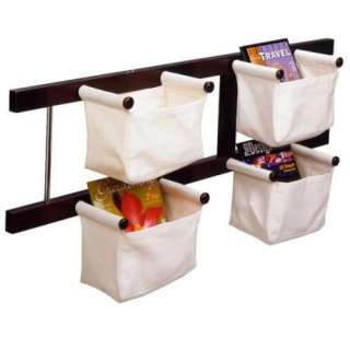 New Magazine & Storage Rack w/4 Canvas Baskets Espresso  