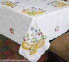 Pineapple Cherry Blue Flower White Fabric Tablecloth 68 Round New 