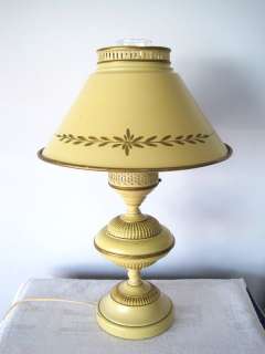   Country French Hand Painted Cottage Cream Tole Table Lamp  