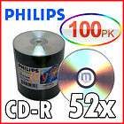 100 Philips 52X Silver Top Blank CDR CD R Disc Media