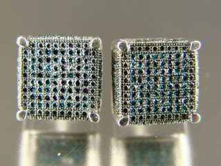 MENS .925 SILVER BLUE DIAMOND STUDS 11 MM EARRINGS  