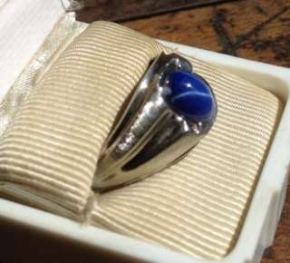   Vintage Mens Art Deco 14K White Gold BLUE STAR SAPPHIRE Ring Sz9 9.25