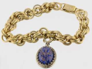 Vintage Napier Egyptian Revival Blue King Tut Scarab Goldtone Chain 