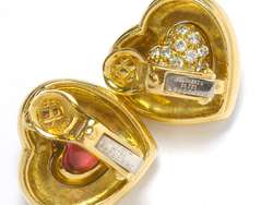   PARIS 18k Gold REVERSIBLE Heart Diamond & Tourmaline Earrings  