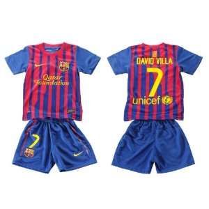 Barcelona 2012 Kids David Villa Home Jersey Shirt & Shorts   For Kids 