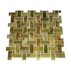   Onyx Basketweave with Green Onyx Dot Insert Polished Mosaic Tiles
