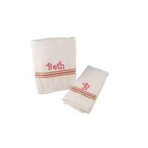 Personalized White Bath & Hand Towel Set with Ribbon Accent   Pink 
