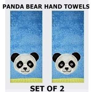  Fuzzy Panda Bear Blue Hand Towels (Set of 2) Animal World Bath 