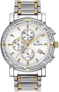 Bulova 98E000 Mens Watch Two Tone Chronograph Silver Dial with 