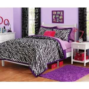    Purple white Zebra Girl Twin Bedding Comforter set 