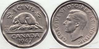 1947 Dot Nickel 5c Canadian ~ Double Punched  