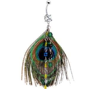  Chic Chain Dangle Peacock Feather Belly Ring Jewelry
