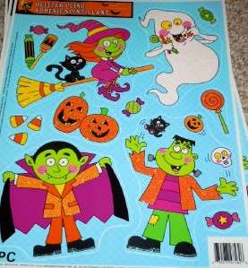 11pc Halloween Window Cling~GLITTERY WITCH GHOST CANDY~ NEW  