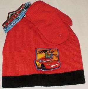 DISNEY CARS MCQUEEN Red & Black KNIT HAT AND MITTENS  