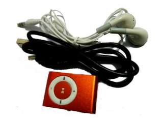 Orange Mini Clip  Player support TF Card Up To 8GB + Earphone & USB 