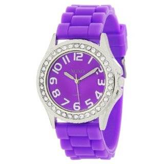   XO3274 Purple Dial Crystal Bezel Boyfriend Silicone Rubber Strap Watch