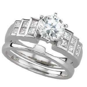 14K White Gold Diamond Bridal Set Semi Mount Engagement Ring (Center 