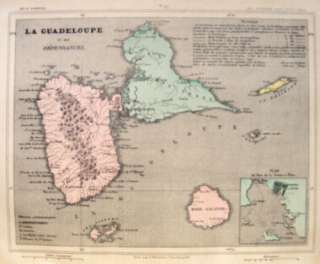 GUADELOUPE MARIE GALANTE 1864 Antique French Map  