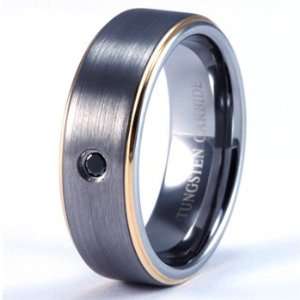  8MM Mens Gold Trim Center Brushed Tungsten Carbide Ring 