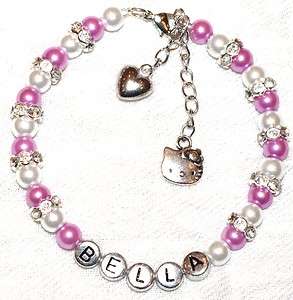 Girls Personalised Hello Kitty Charm Friendship Bracelet Flower Girl 