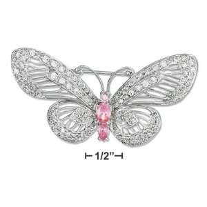  Sterling Silver Cubic Zirconia Butterfly Pin With Pink and 