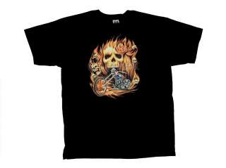 Biker T Shirt Chopper Flaming Skull Motorcycle  