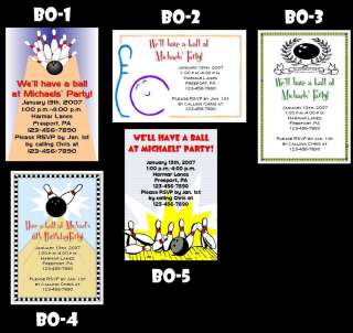 10 BOWLING PARTY 5x7 Flat INVITATIONS MANY DESIGNS  