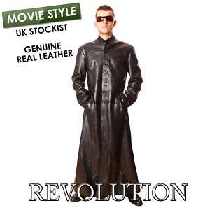 REVOLUTION Mens Black Long Leather Matrix Jacket Coat  