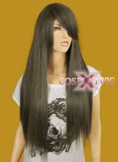 New Silver Grey Long Straight Hair Wig with Bangs X102  