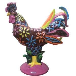   Ceramic Rainbow Sherbert Rooster Figurine, 10 Inch