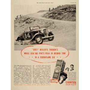  1933 Ad Champion Spark Plugs Chet Miller Terraplane Six 